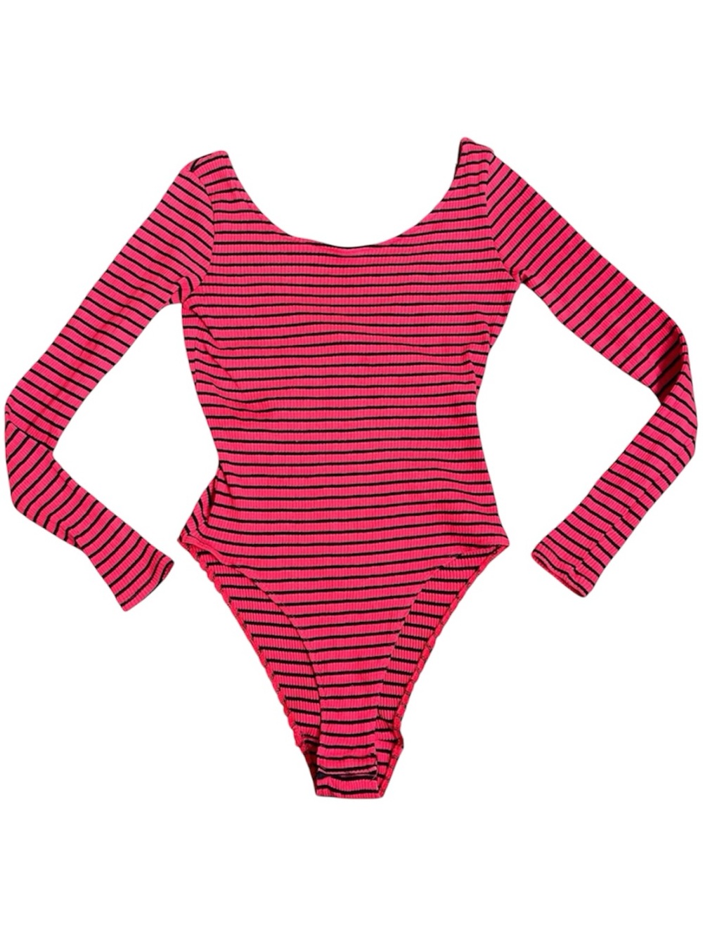 H&M DIVIDED Red Black Striped Ribbed Long Sleeve Bodysuit Size M